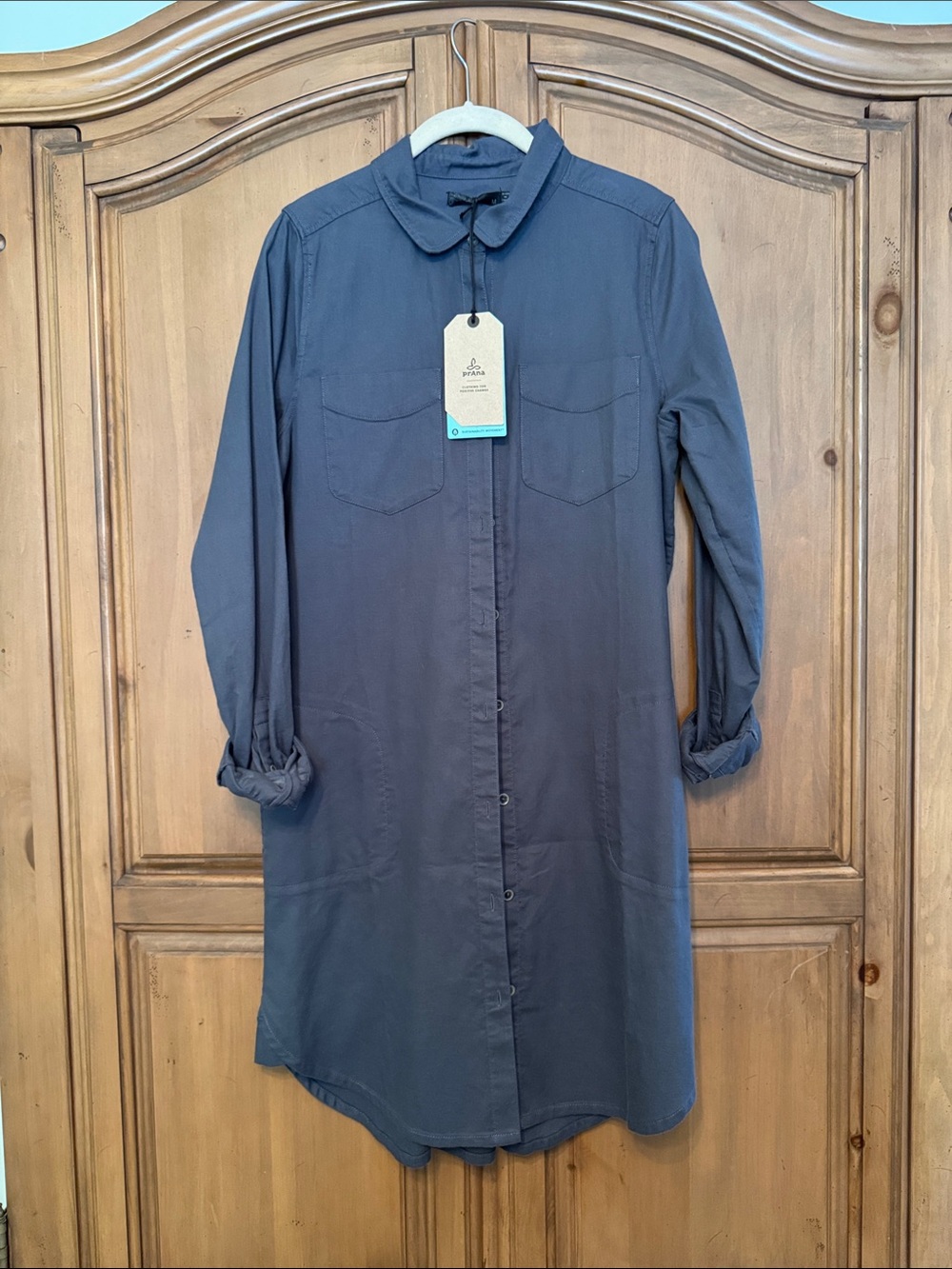 Prana Long-Sleeve Shirt Dress in Slate Blue